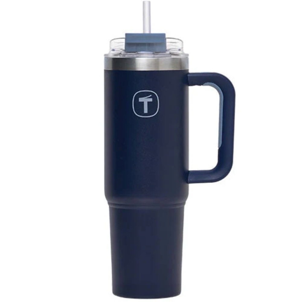 Tupperware Blue Travel Mug with Handle and Straw| 37 Oz, NEW